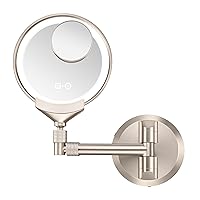 Conair Lighted Makeup Mirror, Bathroom Mirror, Wall Mount, LED Vanity Mirror, 1X/5X/10X Magnifying Mirror, Rechargeable in Satin Nickel