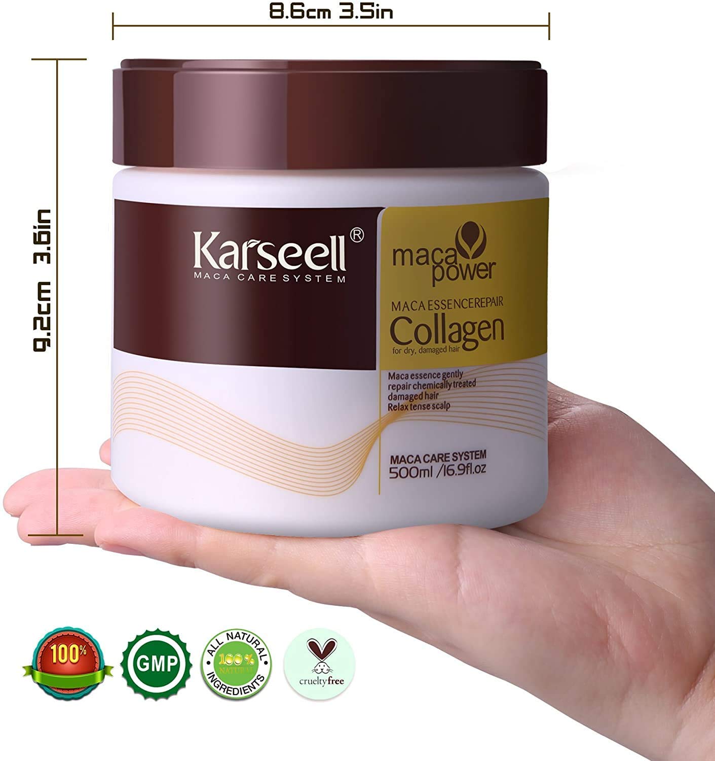 Karseell Collagen Maca Hair Treatment Deep Repair Conditioning Hair Mask Argan Oil Coconut Oil Essence for Dry Damaged Hair All Hair Types 16.90 oz 500ml
