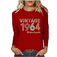 60th Birthday Gift Shirts Vintage 1964 Shirt for Women Funny Letter Print Retro Party Tops Long Sleeve Casual Tees