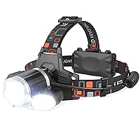 Rechargeable Headlamp, 10000 High Lumen Head Lamp, Super Bright LED Head Light Camping Accessories with Red Light, 4 Modes USB Recharge Flashlight, Waterproof Headlight Camping Gear for Adults
