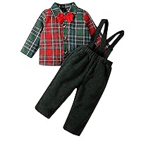 Baby Boy Clothes 4 Piece Toddler Boy Clothes Plaid Baby Boy Clothes Baby Shirt Top Suspender (Green, 9-12 Months)
