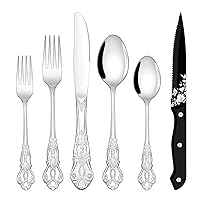 EUIRIO 48 Pieces Royal Silverware Set for 8, Gorgeous Retro Flatware Set with Steak Knives, Premium Stainless Steel Vintage Cutlery Utensils Set with Forks Spoons and Knives, Dishwasher Safe