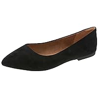 Amazon Essentials Women's Pointed-Toe Ballet Flat, Black Faux Leather, 10.5 Wide