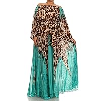 Women's Plus Size Boho Off Shoulder Leopard Print Chiffon Cocktail Maxi Dress