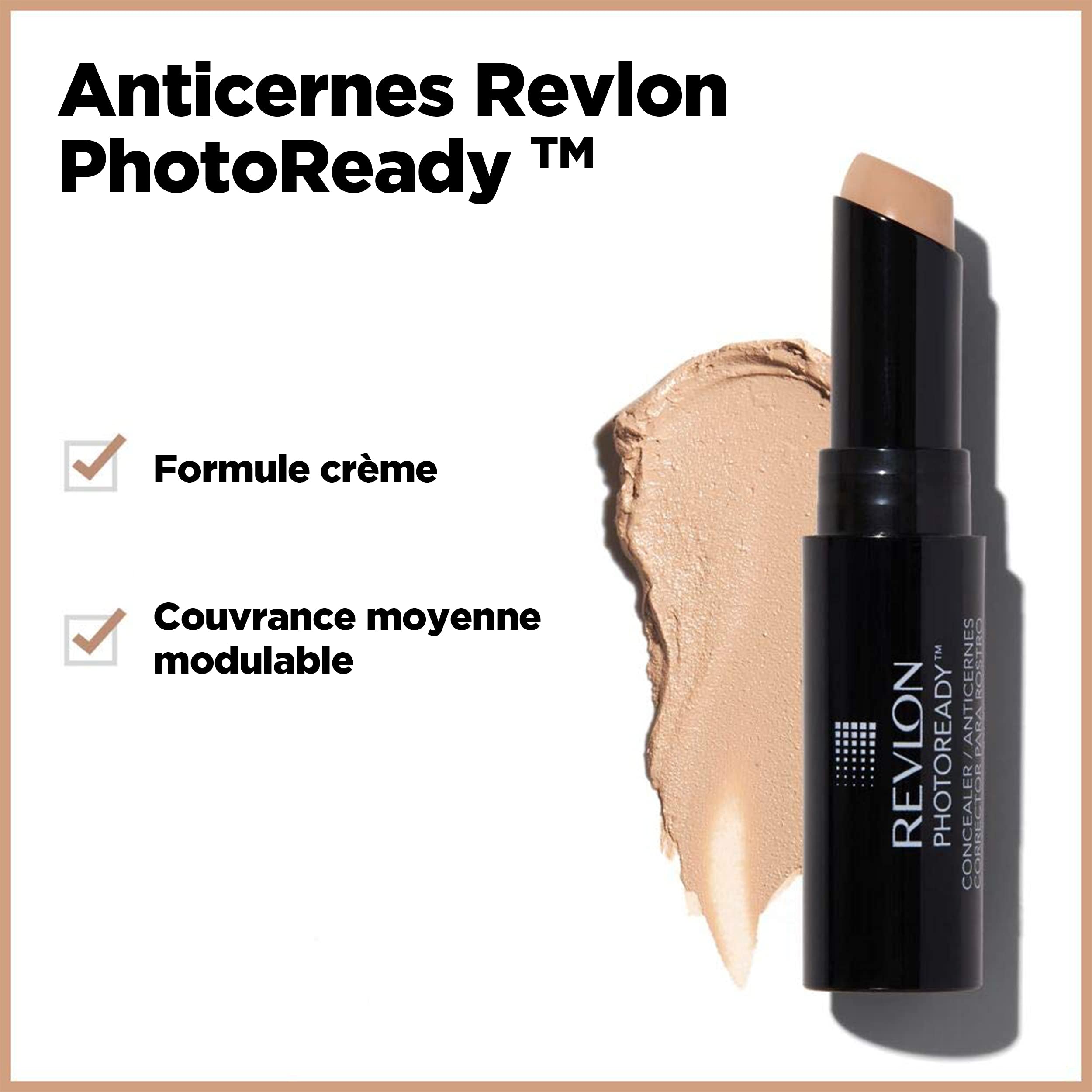 Revlon Concealer Stick, PhotoReady Face Makeup for All Skin Types, Longwear Medium- Full Coverage with Creamy Finish, Lightweight Formula, 003 Light Medium, 0.11 Oz