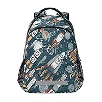 MNSRUU Kids Space Theme Backpack for Boys Girls Elementary School Bag Rocket Universe Bookbag