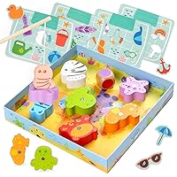 Nene Toys Magnetic Fishing Game with Matching Puzzle for Kids 2 3 Years Old - Wooden Toddler Educational Toy for Ages 2+, Hand-Eye Coordination - Marine Animal Figures Set - Gift for Boys & Girls 2+