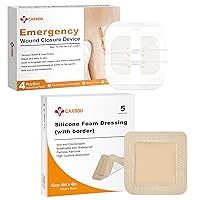 4 Pcs Zip Sutures Wound Closure Device + 5 Pcs Silicone Foam Dressing with Gentle Border 4