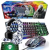 Gaming Keyboard and Mouse Headset and Mouse pad,Wired LED RGB Backlight Bundle PC Accessories Headphones for Gamers and Xbox and PS4 PS5 Nintendo Switch Users-4in1 Gaming Set