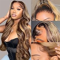13x6 Highlight Ombre Lace Front Wig Human Hair 22 Inch Body Wave Honey Blonde Glueless Pre Plucked HD Lace Front Wigs for Women 180 Density