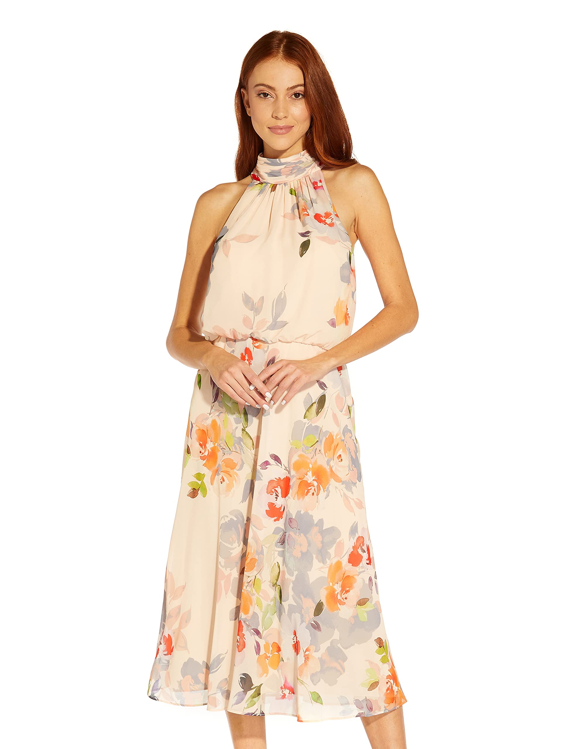 Adrianna Papell Women's Floral Halter Chiffon Dress
