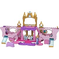 Mattel Disney Princess Toys, Carriage to Castle Transforming Playset with Aurora Small Doll, 3 Levels, 6 Play Areas, 4 Figures, Furniture & Accessories