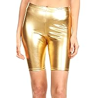 Sakkas Women's Shinny Metallic Bike Shorts Stretchy Unisex - Made in USA