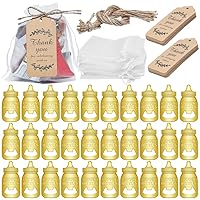 24pcs Metal Bottle Openers with Organza Bags Thank You Tags Baby Shower Theme Party Return Favors for Guests Gold