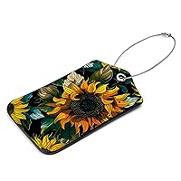 Luggage Tags, 2 Pcs Leather Luggage Tags for Suitcases, Leather Luggage Tag, Cute Luggage Tags, Luggage Tags 2 Pack, Vintage Yellow Chrysanthemum Sunflower Pastorable