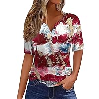 Spring Work Beautiful T Shirt Women Short Sleeve Frill Hem Print V Neck Tunics Womans Softest Slimming Polyester Red S