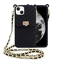 Yatchen for iPhone 15 Plus Wallet Case,Crossbody Phone Case with Lanyard Strap Cute Purse Case Flip Credit Card Holder Soft Silicone Girls Lady Handbag Case for iPhone 15 Plus Black