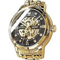 OLEVS Men's Gold Skeleton Watch Automatic Mechanical Self-Winding Luxury Dress Stainless Steel Waterproof Luminous Wrist Watches