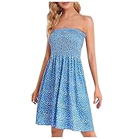 XJYIOEWT T Shirt Dresses for Women 2024,Tube Top Printed Sexy Sleeveless Strapless Dress Casual Short Sleeve Dress