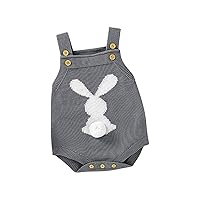 Infant Boys And Girls 3D Bunny Tail Decoration Suspenders Knitted Romper Children's Easter Wear Organic