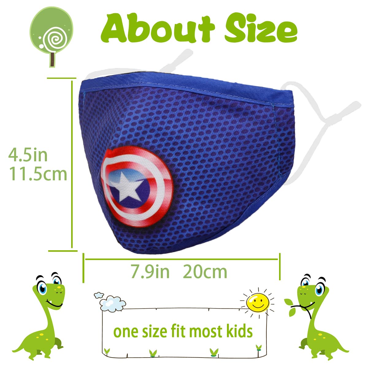 Washable Reusable Kids Face Mask, Cloth Cotton Cute Designer Breathable Facemask mascarillas niños, Design Fashion Fabric Covering with Adjustable Ear Loops for Girl Boy Gift