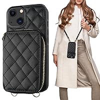 Bocasal Crossbody Wallet Case for iPhone 13, RFID Blocking PU Leather Zipper Handbag Purse Flip Cover, Kickstand Folio Case with Card Slots Holder Wrist Strap Lanyard 5G 6.1 Inch (Black)