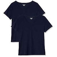Amazon Essentials Women's Classic-Fit Short-Sleeve V-Neck T-Shirt, Pack of 2, Navy, 6X