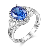 Uloveido 2.2CT Blue Spinel Eternity Ring Women 925 Sterling Silver Halo Anniversary Ring for Women Wedding Engagement FJ043