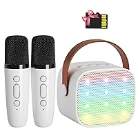 Mini Karaoke Machine for Kids Adults, Portable Bluetooth Speaker with 2 Wireless Microphones,18 Pre-Loaded Songs Toys Birthday Gifts for Girls 4, 5, 6, 7, 8+ Years Old Toddler Teens(White)