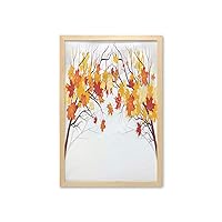 Ambesonne Fall Wall Art with Frame, Image of Canadian Maple Tree Leaves in Autumn Season Soft Reflection Effects, Printed Fabric Poster for Bathroom Living Room Dorms, 23