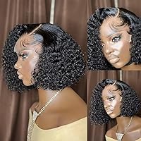 Glueless Human Wigs Water Wave Ready To Wear Short Bob 13x4 HD Transparent Lace Frontal Wear And Go Wig Deep Curly 13x4 Lace Front Wig Human Hair 150 Density For Woman Natural Color Wigs 8 Inch