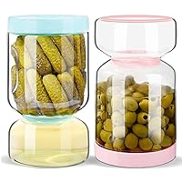 ZENS Glass Pickle Jar with Strainer Flip, 2 Pack 51oz Anti-Slip Large Pickle Container, Airtight Hourglass Pickle Juice Separator Canning Jar for Storage Olive, Gherkin, Dill Sliced Pickles.
