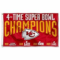 Kansas City Chiefs 4 Time Super Bowl Champions Flag Outdoor Indoor 3x5 Foot Banner