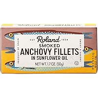 Roland Foods Smoked Anchovy Fillets Packed in Sunflower Oil, Wild Caught from Spain, 1.8-Ounce Tin