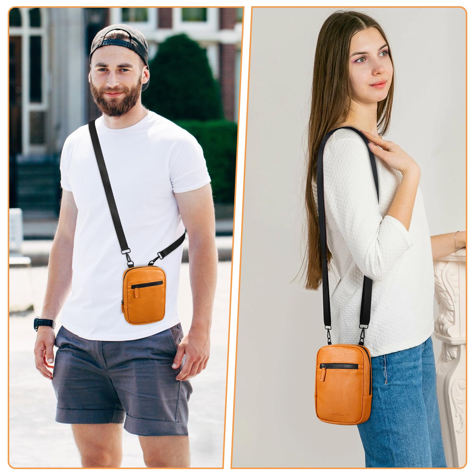 SuitShine Leather Crossbody Bag Sling Bag with 2 Adjustable Strap for Women Trendy,Multi Position Fanny Packs,Belt Bag for Women, Orange