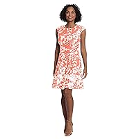 London Times Women's Dresses Floral Print Fit and Flare with Contrast Border at Hem