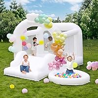 White Bounce House, Inflatable Bounce House with Slide&Ball Pit,11x11FT Inflatable Bounce Castle with Air Blower for Wedding Party Kids Birthday Party, Durable Oxford Cloth
