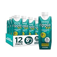 Ripple Kids Non-Dairy Milk | Vegan Milk With 8g Pea Protein + DHA + Prebiotics | Shelf-Stable Single-Serve Cartons | On-The-Go | Non-GMO, Plant Based, Gluten Free | 8 Fl Oz (Pack of 12)