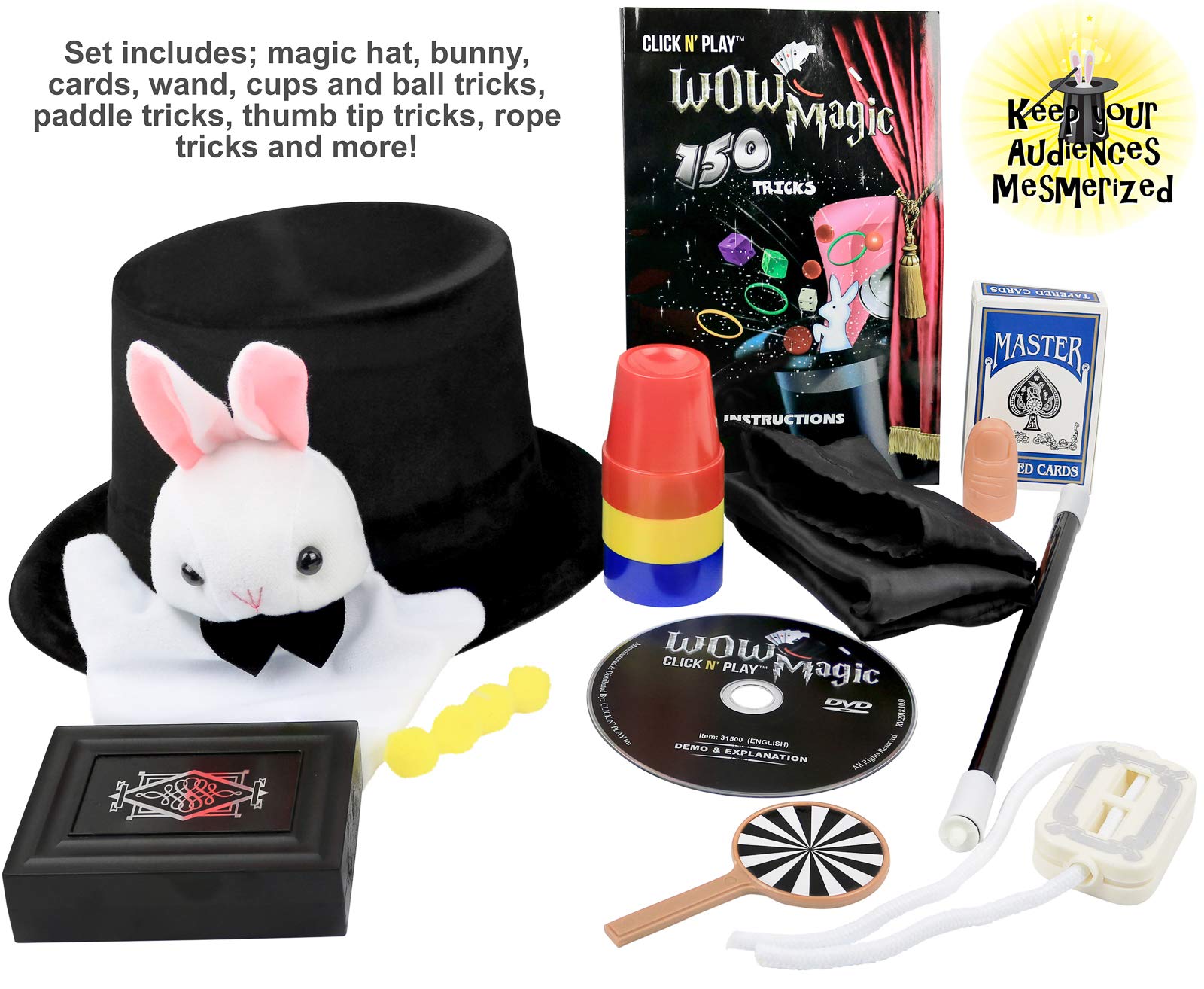 Click N' Play Magician Dress Up & Magic Tricks Set for Kids, Halloween Magic Trick Games for Girls & Boys, Kids Magic Set, Over 150 Tricks, Includes Manual & DVD Tutorial, Magic Kit for Kids Age 8-10