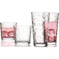 Circleware DoubleCircle Huge Glassware Set of Highball Tumbler Drinking Glasses and Whiskey Cups for Water, Beer, Juice, Ice Tea Beverages, 16 Piece Assortment, 8-15.75 oz & 8-12.5 oz, Circles