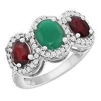 PIERA 14K White Gold Natural Cabochon Emerald & Enhanced Ruby 3-Stone Ring Oval Diamond Accent, sizes 5-10