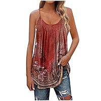 Sleeveless Tunic Tops，Womens Spaghetti Strap Tank Top Sexy Camisole Scoop Neck Shirts Cami Top Beach Flowy Blouse