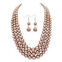 Utop Faux Big Pearl Necklace for Women Multi Strand Pearl Necklace and Earrings Set 3 Layer Pearl Necklaces 1920s Pearls Costume Jewelry Set, Faux Pearl