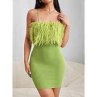 Sweater Dress for Women Fuzzy Panel Cami Sweater Dress Sweater Dress for Women (Color : Lime Green, Size : Small)