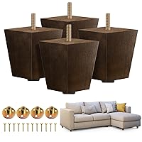 Yes4All 3 Inches Square Wood Furniture Legs Set of 4 - Wooden Replacement Feet for Couch - Adjustable Sofa, Ottomans Tapered Leg with Leveler - Brown Solid Wood Parts for Table, Chair