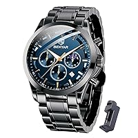 Benyar Watches Men's Chronograph Men's Watch 30 m Waterproof Analogue Quartz Watch Men's Business Calendar Sports Watch Gift for Men