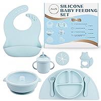 Toddler Plates with Suction, 9 PCs Baby Plates and Bowls Set, Baby Plates with Suction, Baby Suction Plate, Toddler Feeding Supplies, Silicone Plates for Baby, Baby Silicone Feeding Set