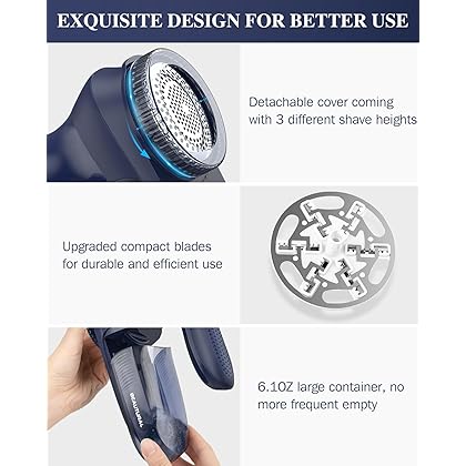 BEAUTURAL Sweater Fabric Shaver Home-Edition, Powerful & Efficient Lint Remover for Clothes and Furniture, AC Adapter or Battery Powered Pill Fuzz Remover, Special for Your Family