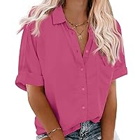 IN'VOLAND Womens Plus Size Shirts Short Sleeve Button Down Shirts V Neck Casual Blouses Tops