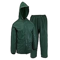 West Chester Master Gear 44100CA 0.20 mm PVC Rain Suit, Large - Green, Attached Hood, Elastic Waist and Wrist, Zipper Closure